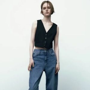 ZARA Black Satin Vest size XL